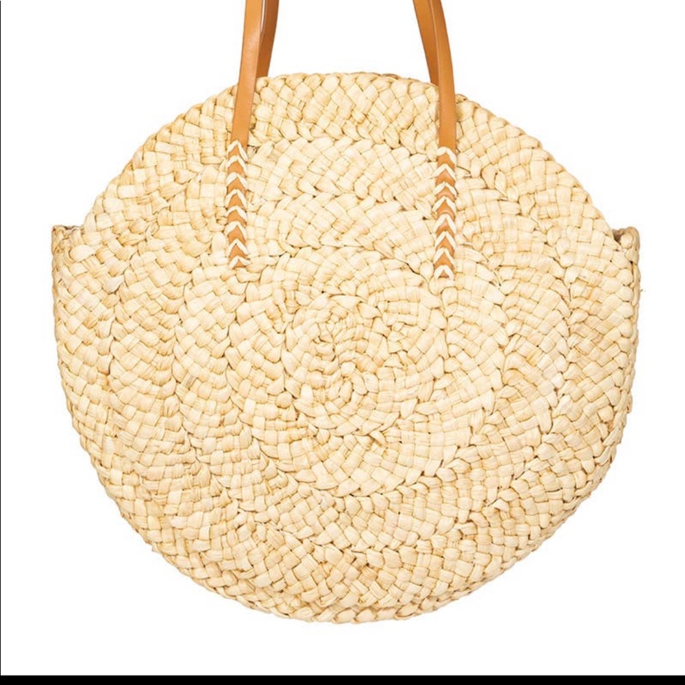Straw braided circle tote bag
